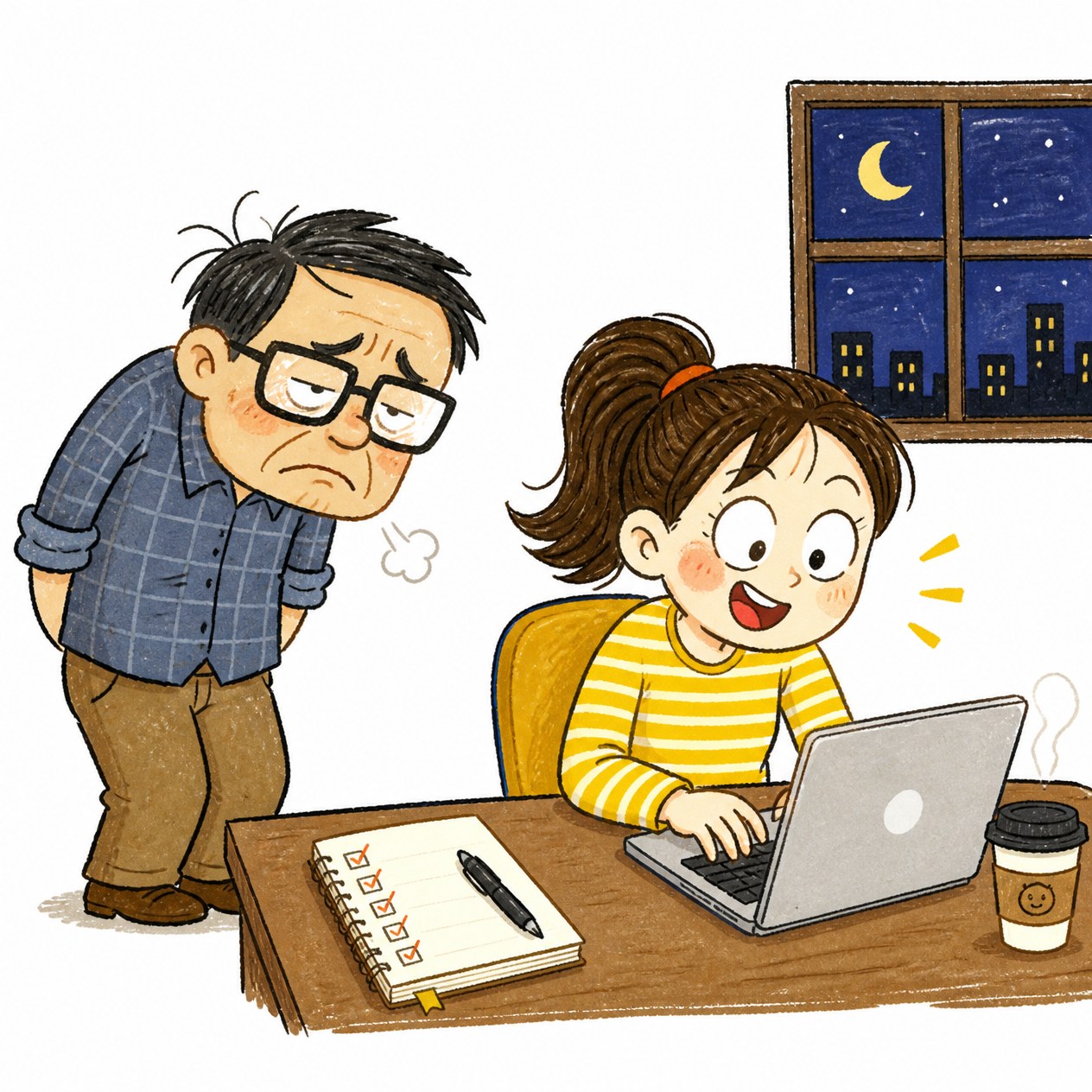 밤, 기획서를 다듬는 류미
